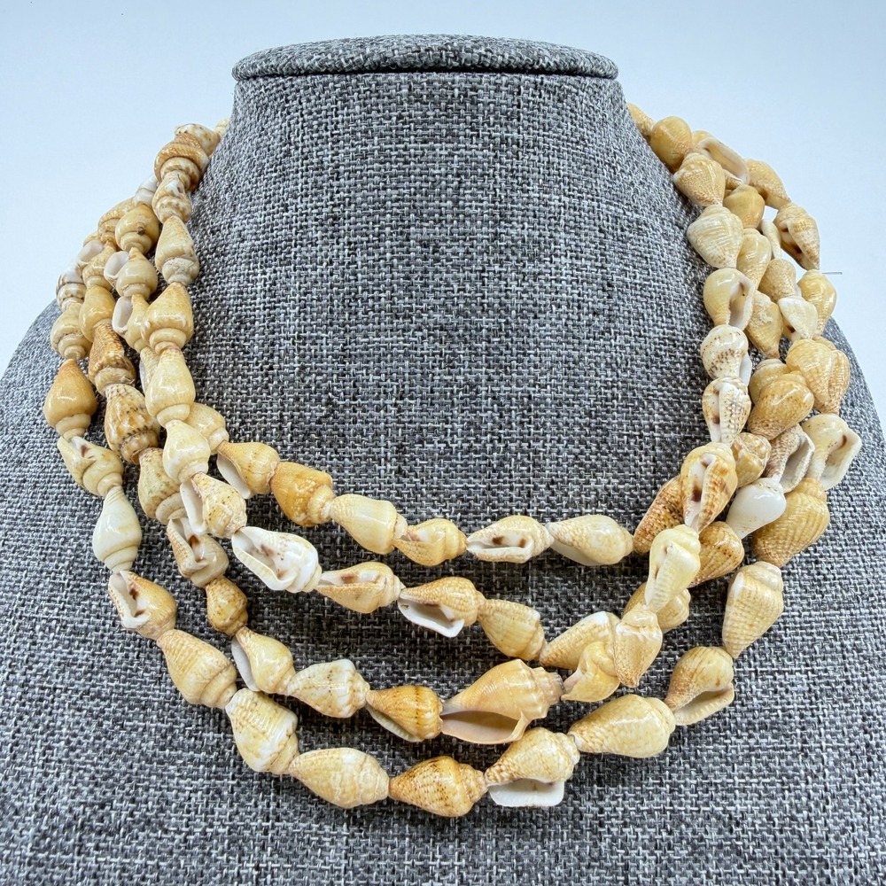 Natural Tan Shell Multi-Strand Statement Necklace Bohemian Beach Jewelry Gift